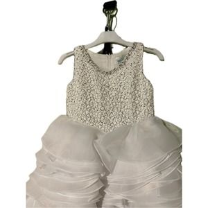 Girls White Formal Pageant Flower Girl Dress Size 4 Swea Pea & Lilli